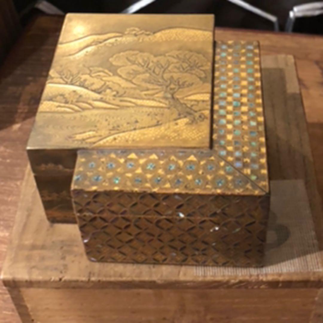 時代総蒔絵　菱型香合　螺鈿細工