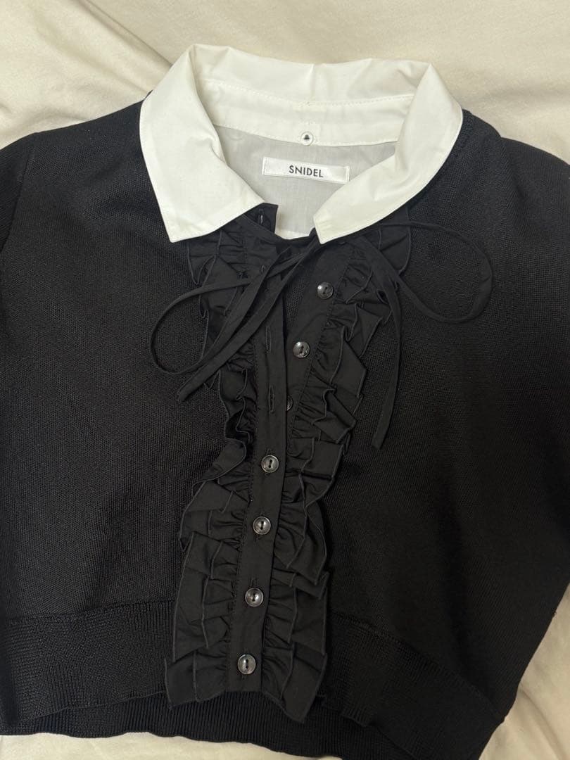 SNIDEL フリルニットカーディガン ブラック