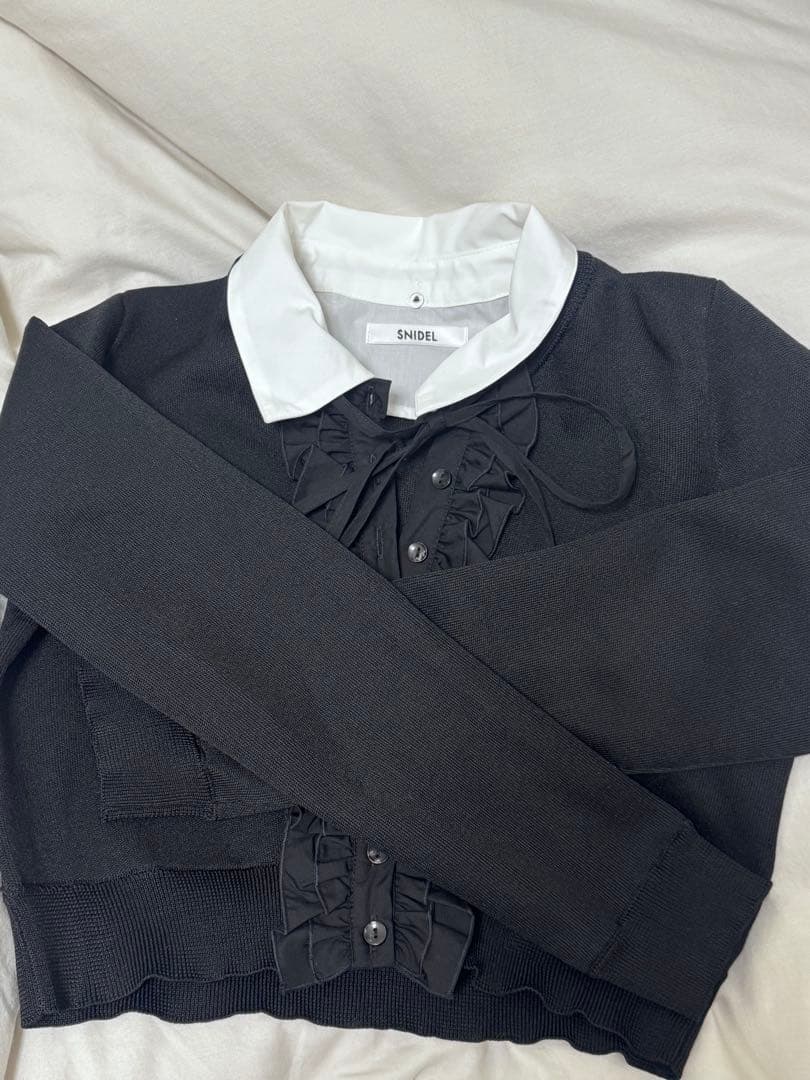 SNIDEL フリルニットカーディガン ブラック