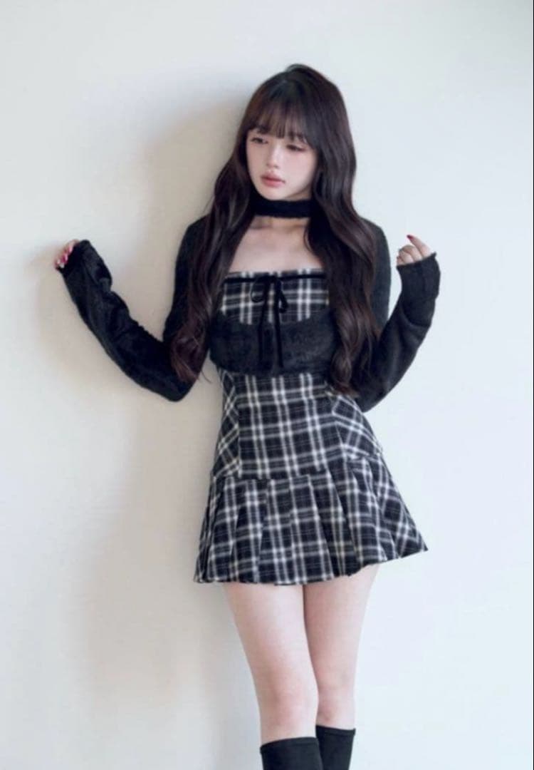 BunnyLis ファーボレロ×チェックミニワンピ S