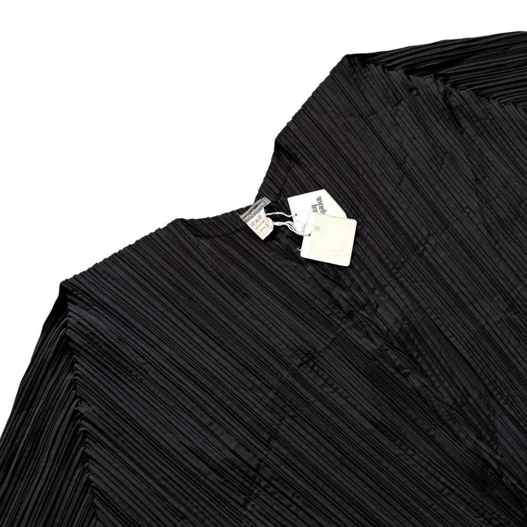 タグ付未使用★イッセイミヤケ 80s 筆タグ プリーツカーディガン イカ 黒 M