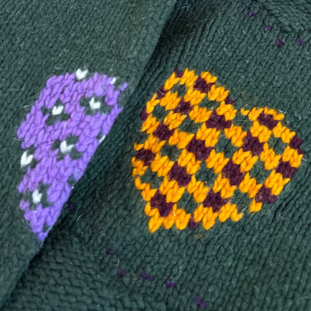 90s エクアドル　ニット　ヴィンテージ　ハート柄　花　バーズアイ