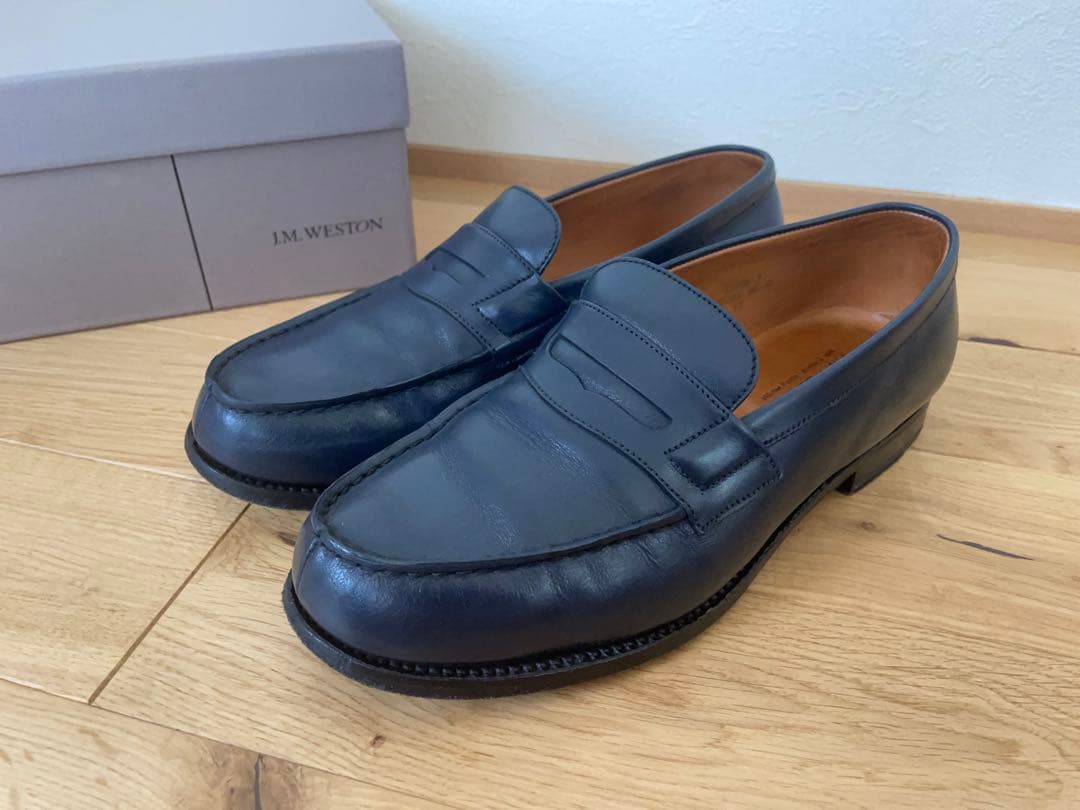 JM WESTON ネイビー レザー ローファー フラットシューズ　25cm