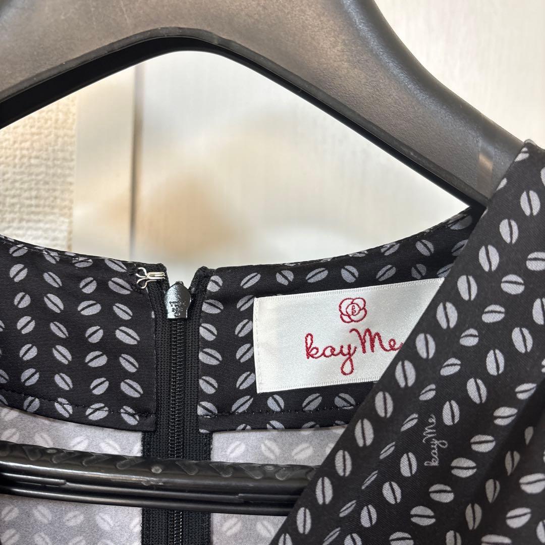 【Kay me】ブラックビーンズサイドギャザーワンピース