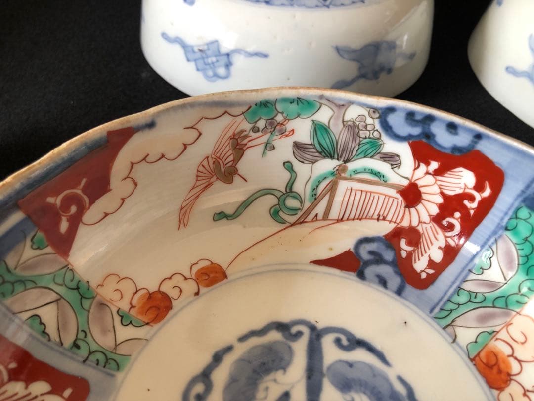 古伊万里　金彩色絵　花草雲鶴文中鉢10客セット　直径約17.5cm