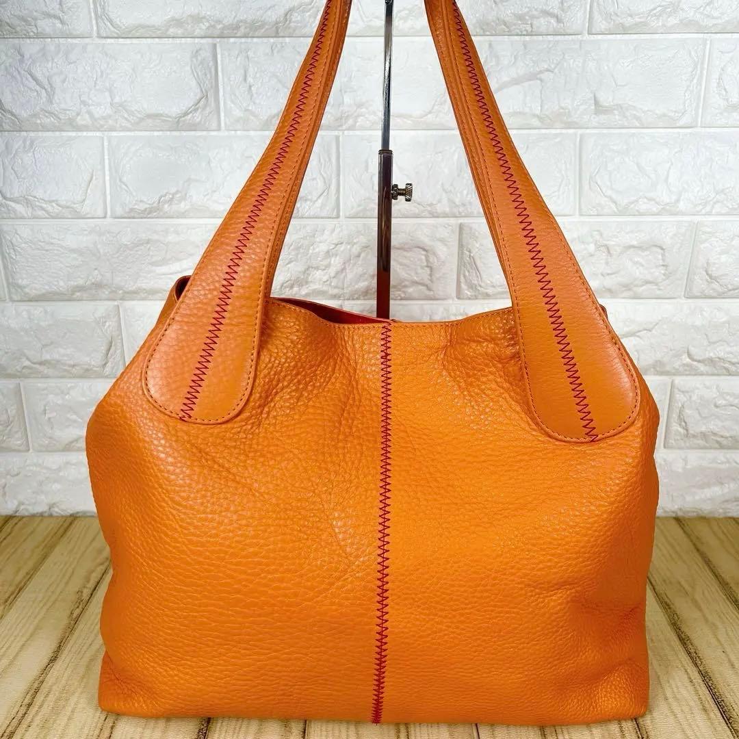 【げんだが】濱野皮革工藝 ハマノ トートバッグ リゼ シボ革 オレンジ