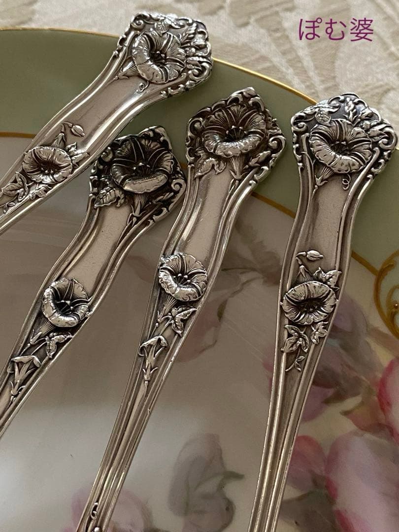 【米国／Alvin】純銀 スターリングシルバー／ティースプーン ２本「朝顔」