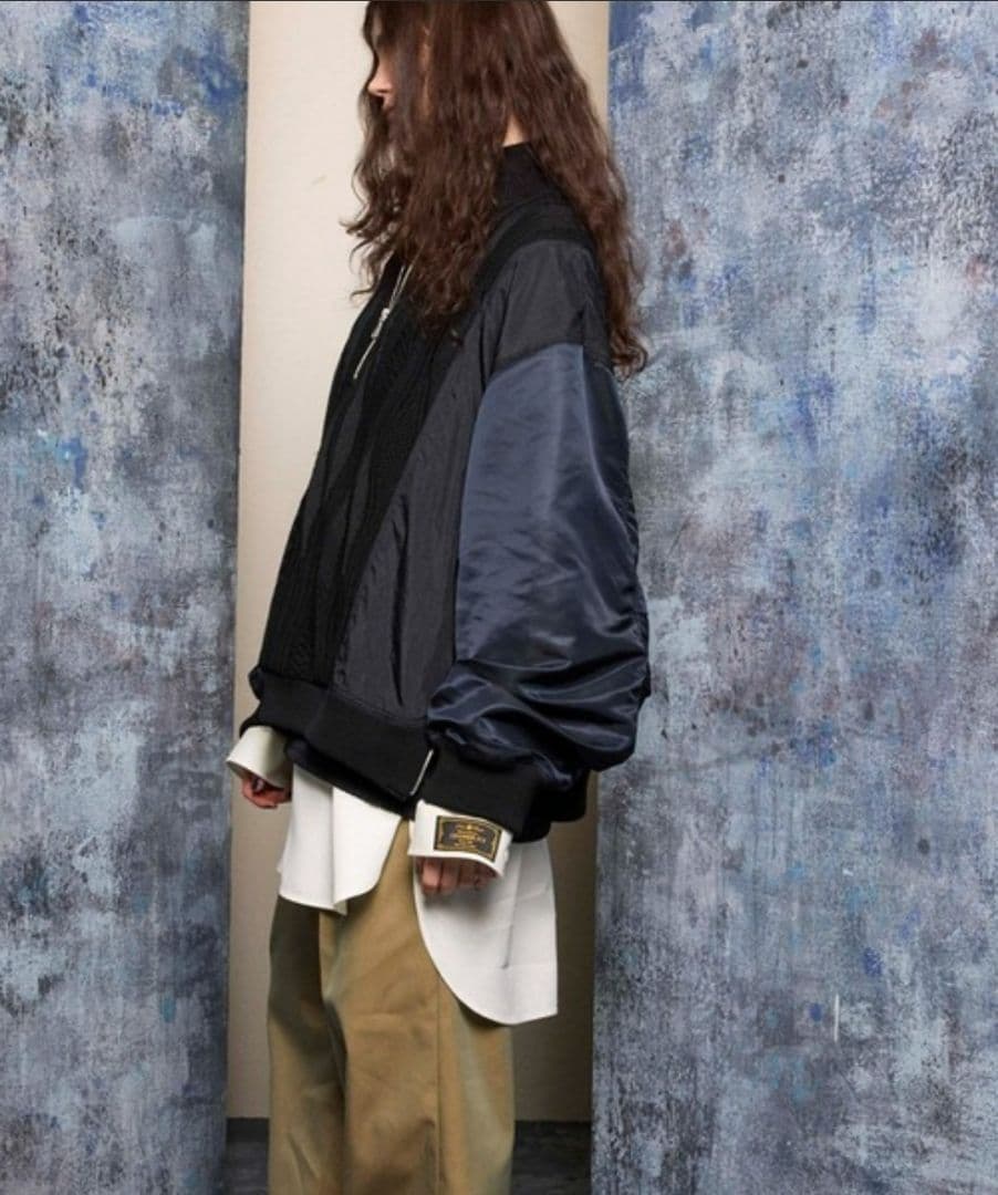 【完売品】異素材ドッキングプライムオーバーハーフジッププルオーバー