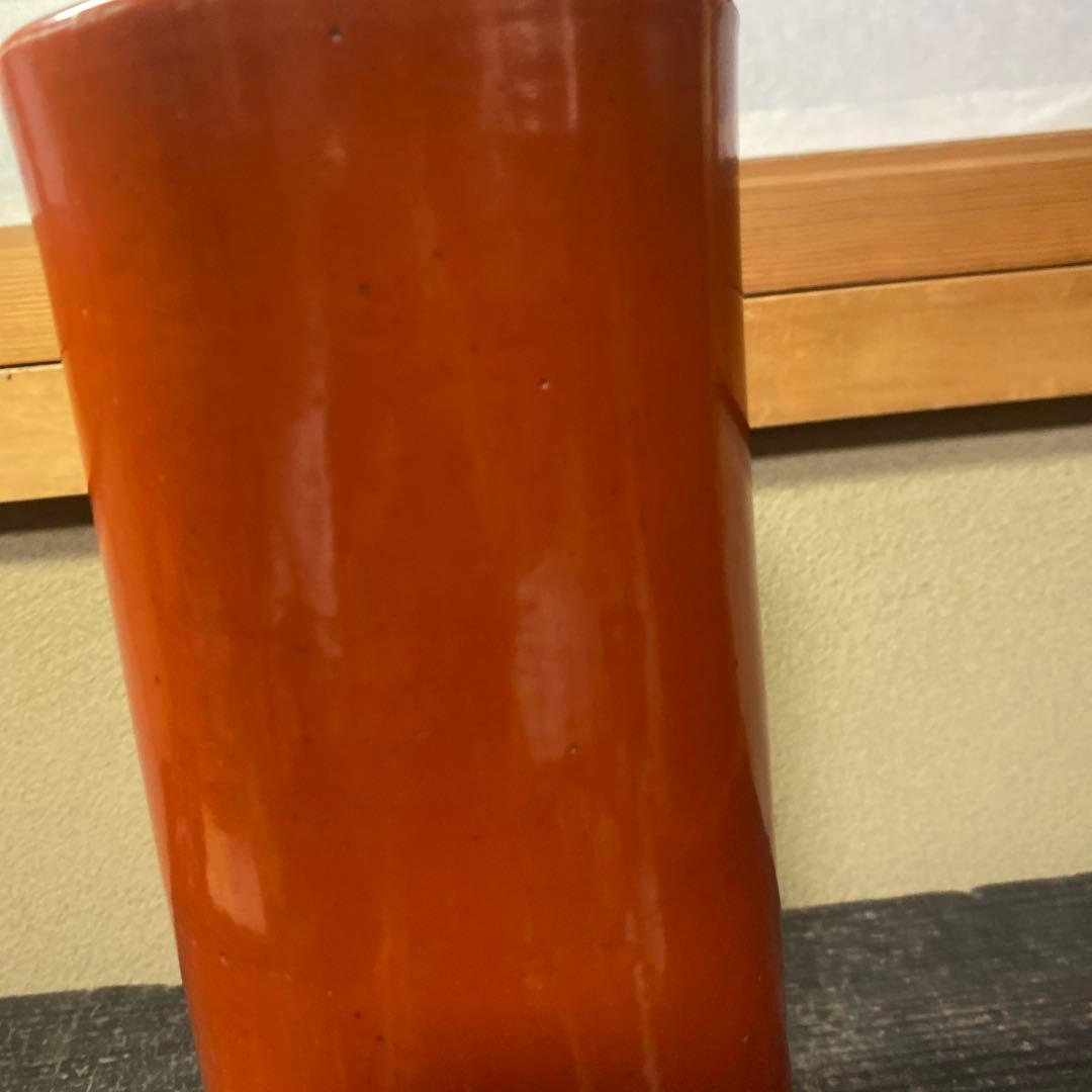 中国古玩　血赤珊瑚色筆頭　28cm11cm