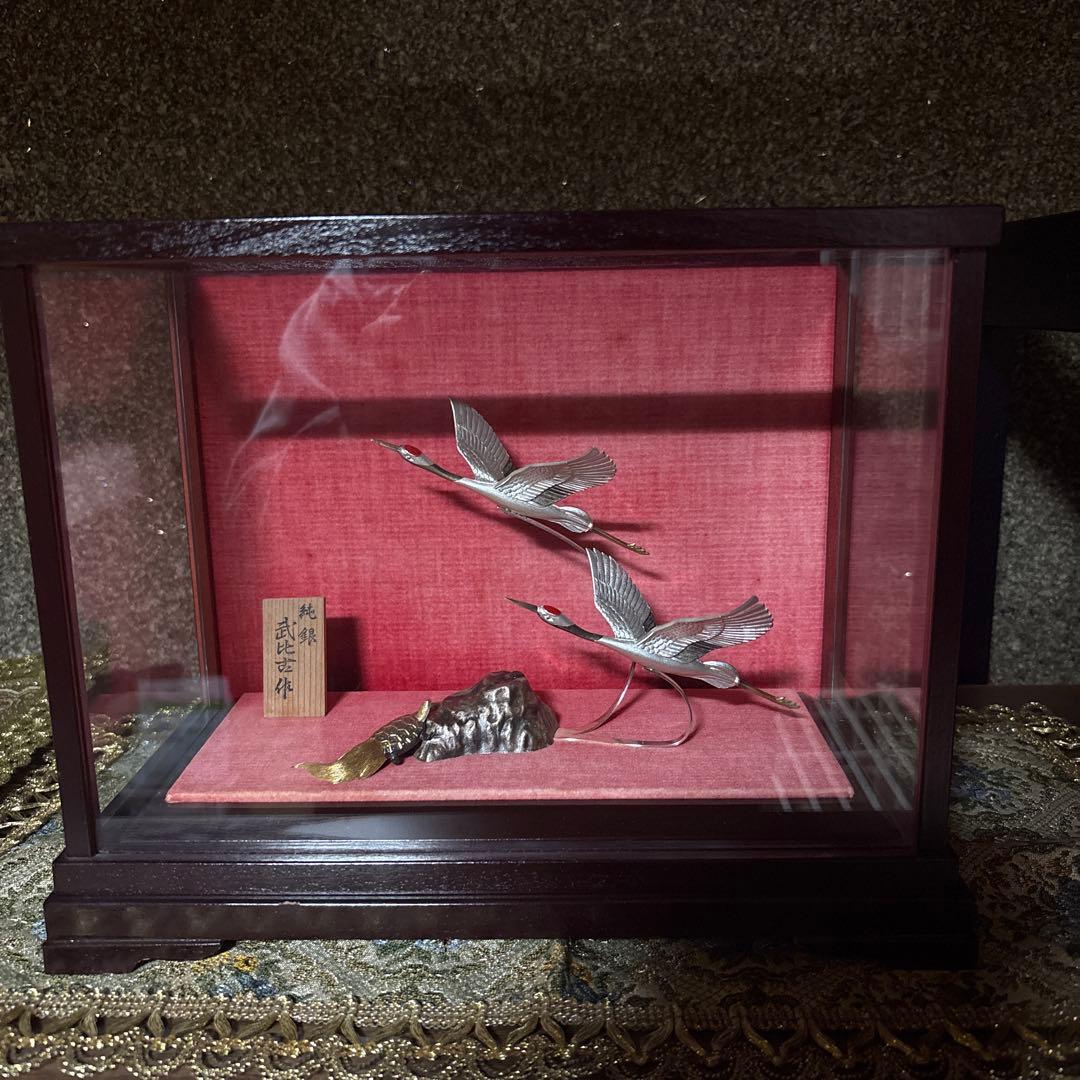 武比古 銀製　鶴亀　silver 置物 縁起物　3号