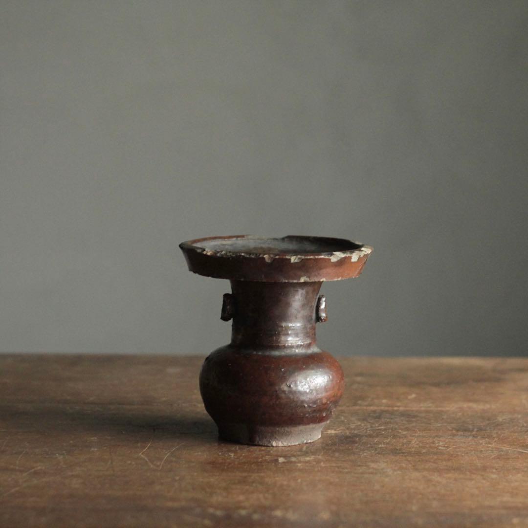 鉄釉 仏花器 江戸後期 美濃 古美術 古道具 アンティーク 花立