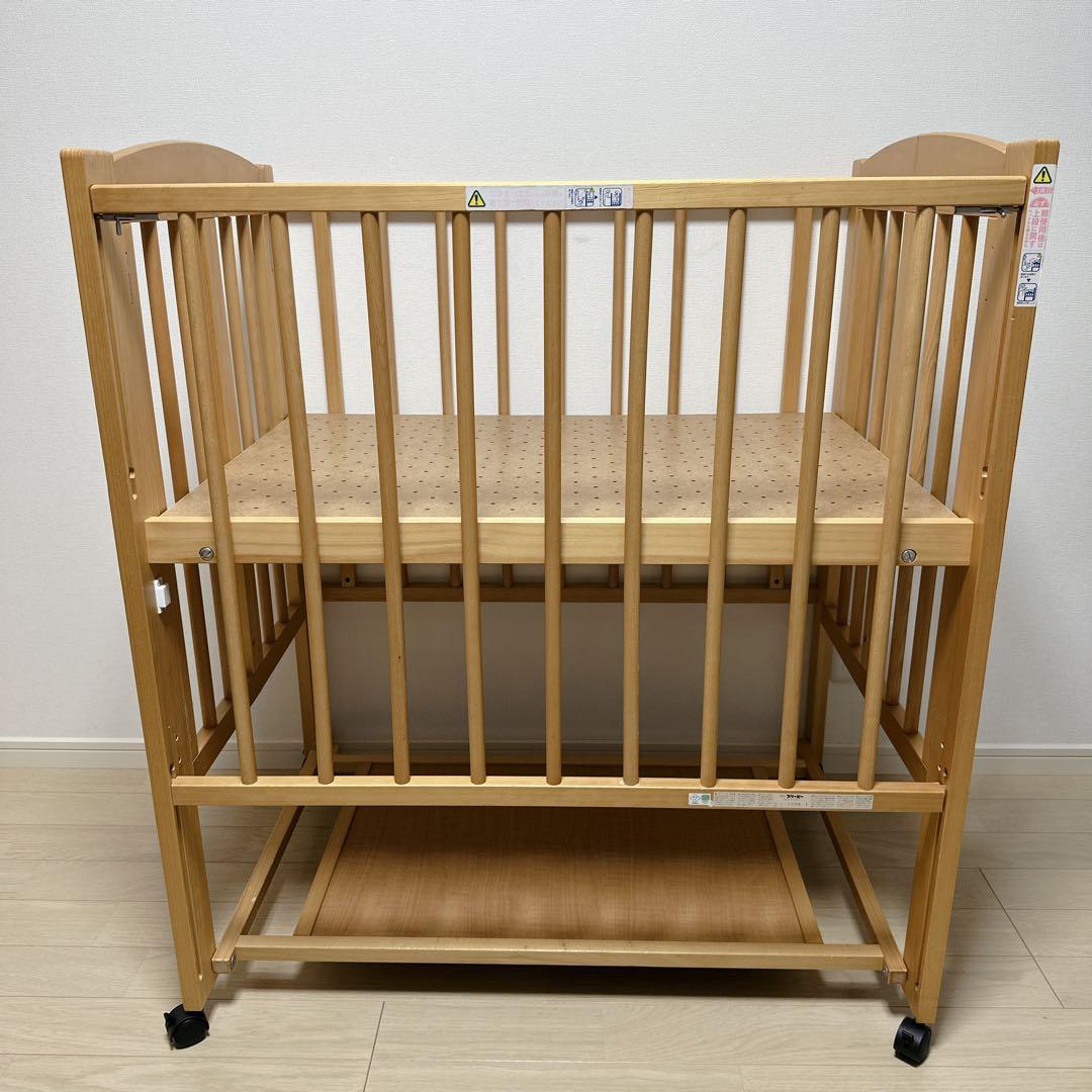 【引き取り可能】石崎家具ベビーベットミニ ワンタッチハイベッドプチNAナチュラル