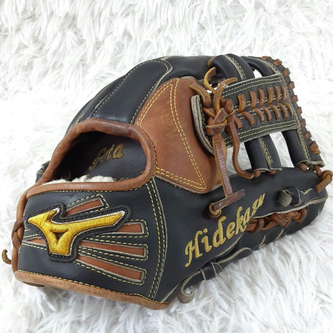 美品◎MIZUNO PRO ミズノプロ オーダー硬式内野用グローブ 黒茶 刺繍入