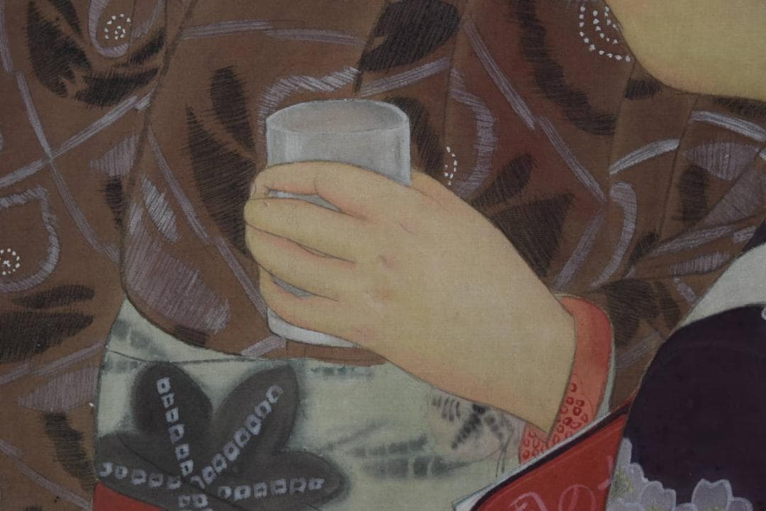 【真作】松影/少女図/シャボン玉/横物/掛軸/名家伝来/AA-294