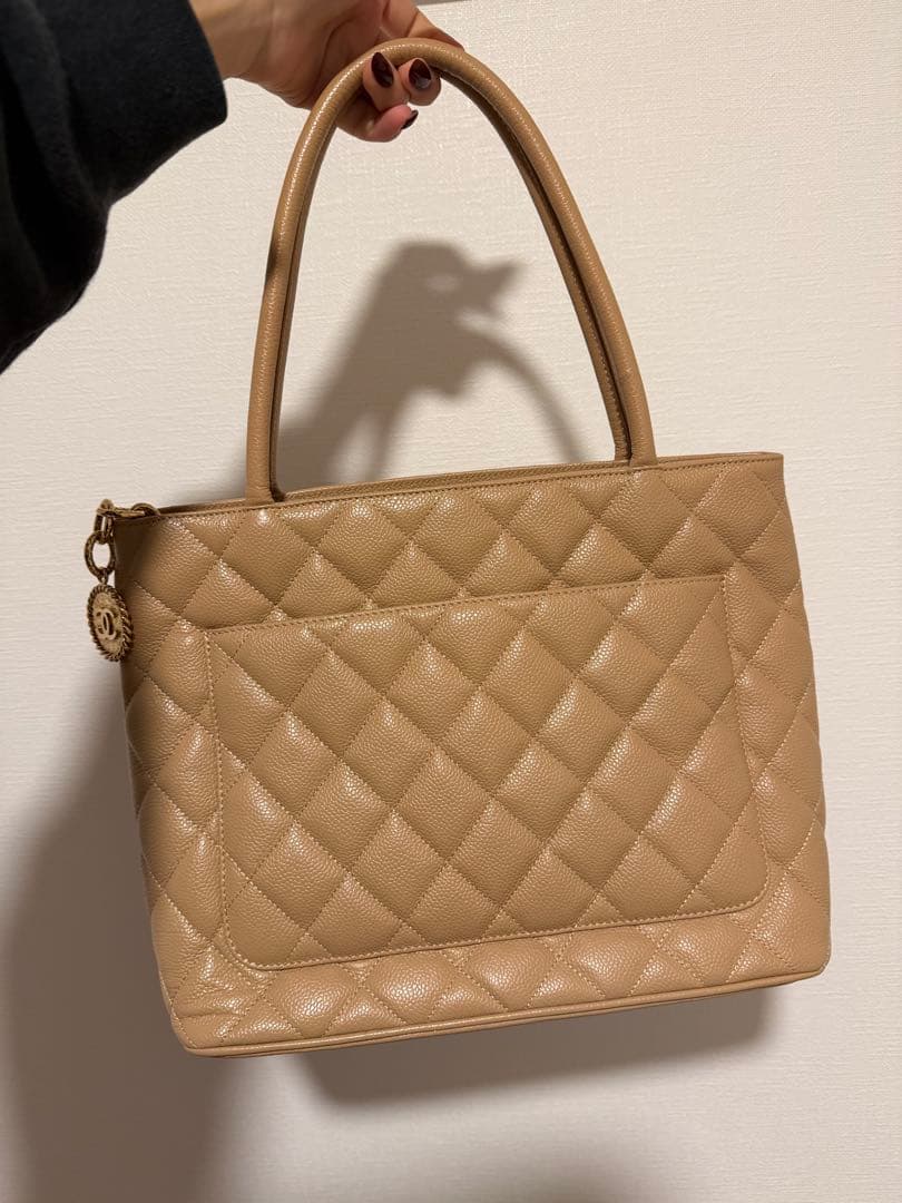 CHANEL ベージュ 復刻トートキャビアスキン トート/ハンドバッグ
