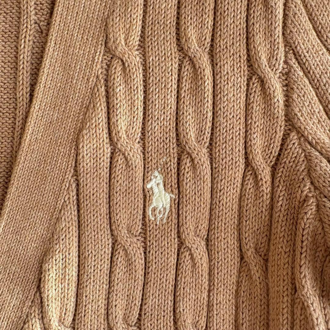 ラルフローレン ケーブルニット カーディガン ベージュ×白ポニー Lサイズ