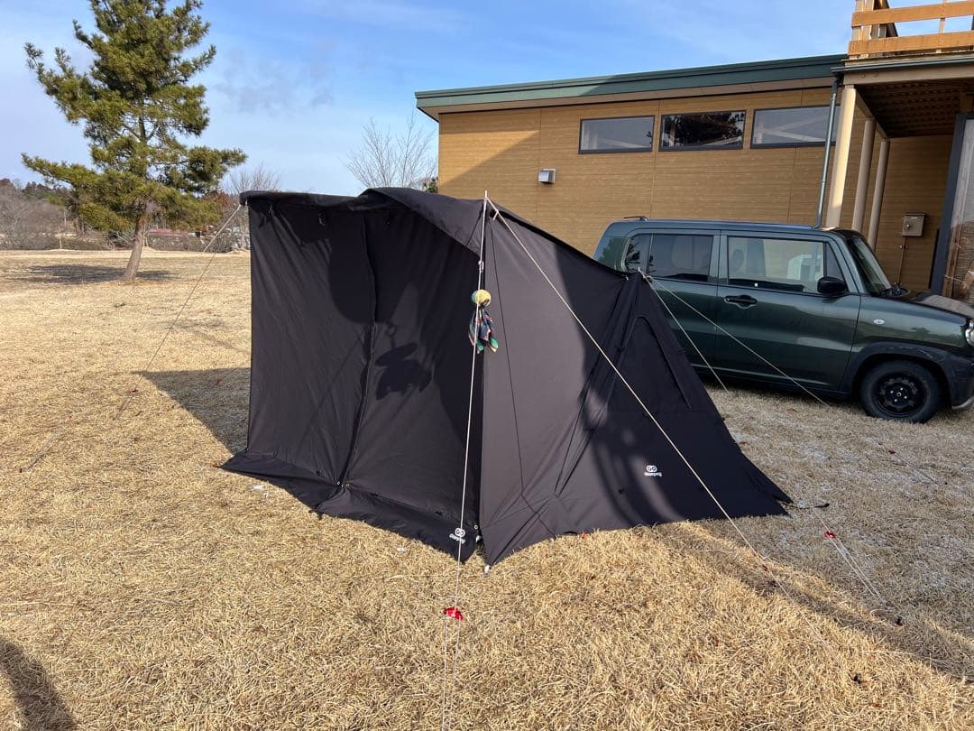 専用。G.Gパップテント2.0ブラック 前幕二股ポール グランドシートセット