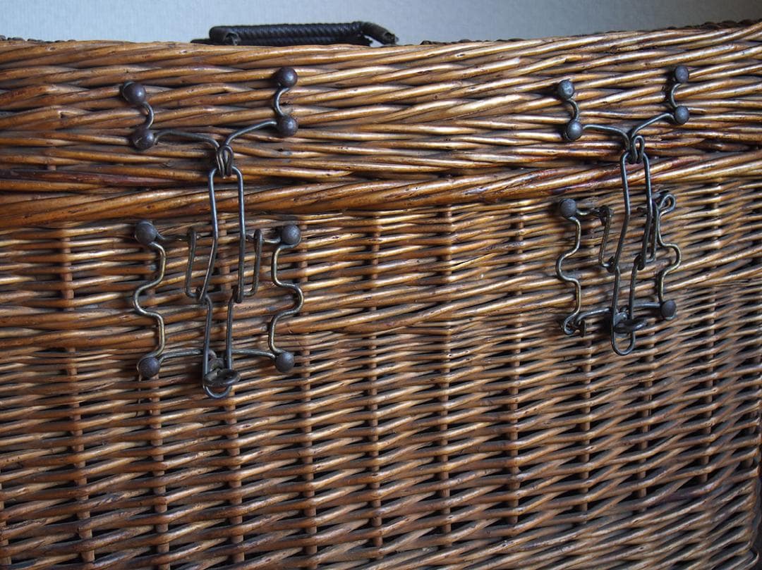 古いバスケット パニエ トランク ピクニック 旅行鞄 収納 欧州/K366