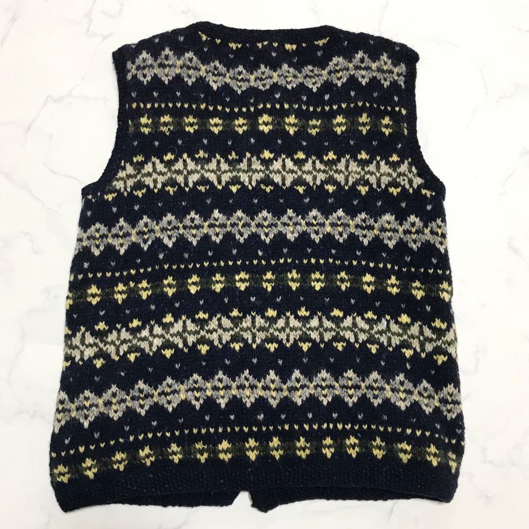 【美品】アテナデザイン フェアアイル柄 ハンドニットベスト アイルランド製