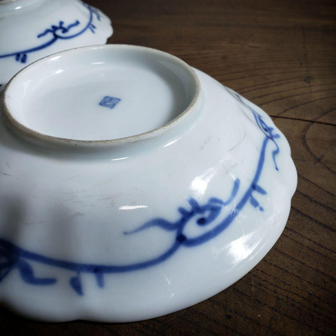 皿 2枚 染付 芙蓉手 明治 大正 銘 訳あり 欠け 擦れ ロ号 古伊万里