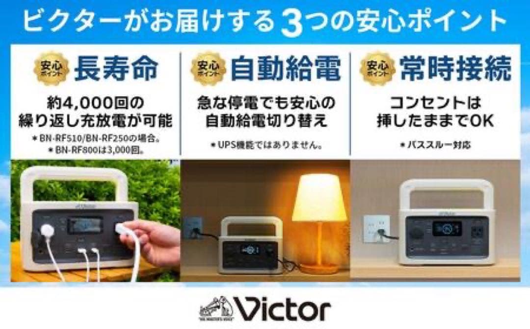 【完全未使用】Victor国産ポータブル電源(容量256Wh) BN-RF250
