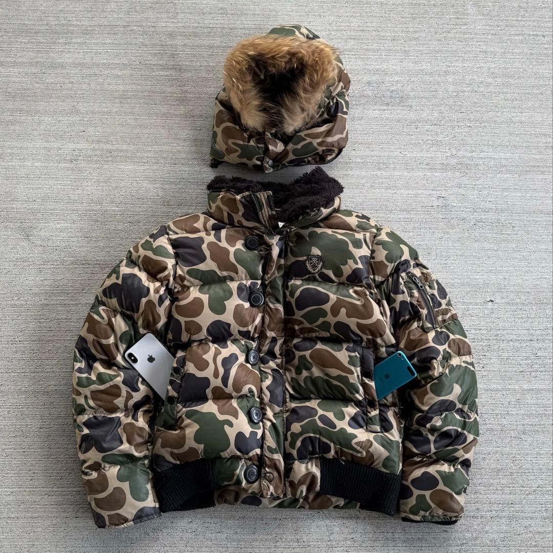 y2k 短丈　2way ファーダウン ジャケット　カモフラ　ギャル　stussy