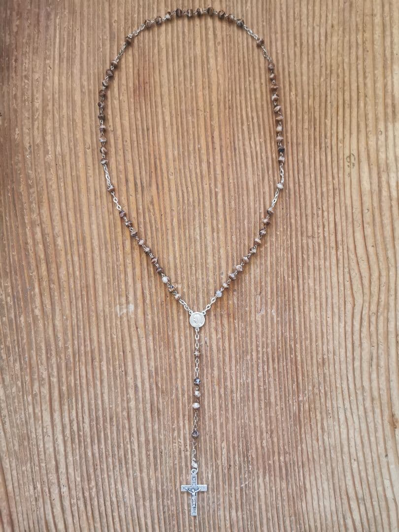 アンティーク ベルギーイタリア ブラウンマーブルガラス マリアとイエスのロザリオ