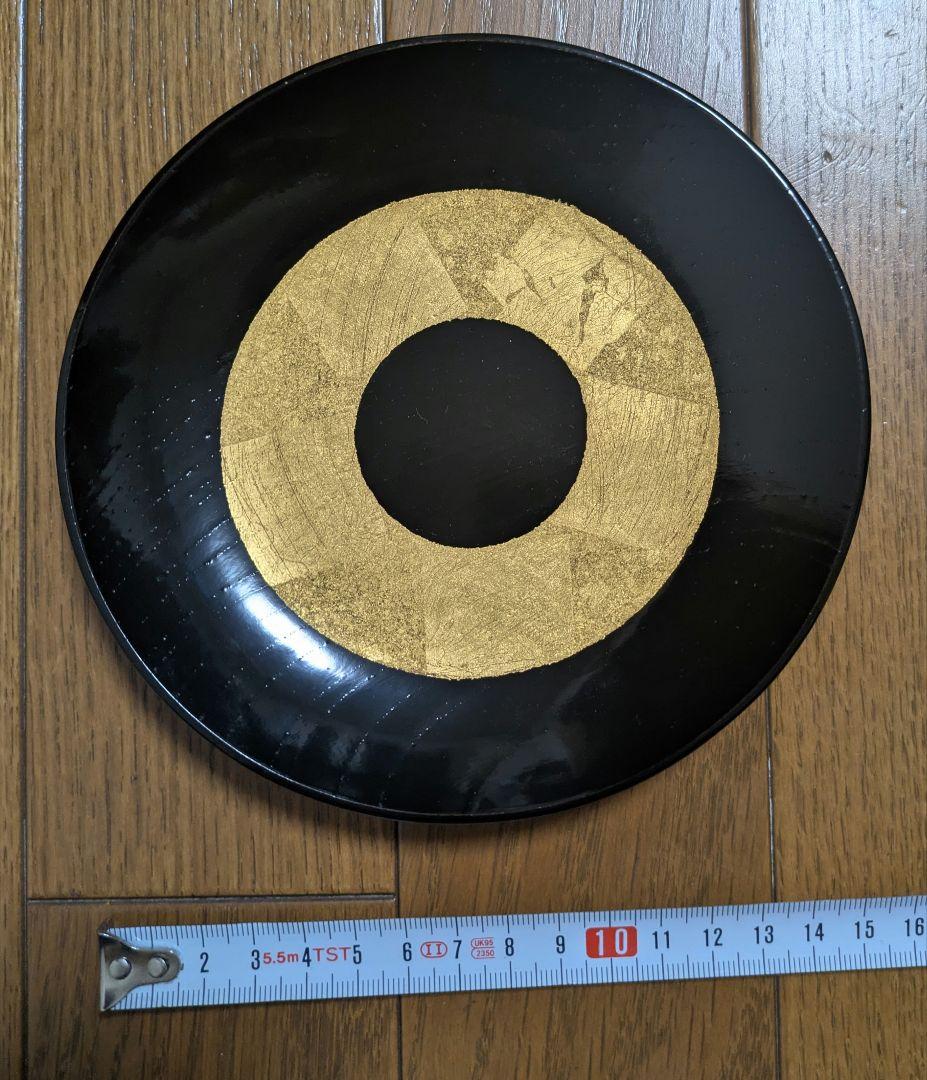 【未使用】野田行作 漆器 金箔文黒蛇の目銘々皿　5枚セット