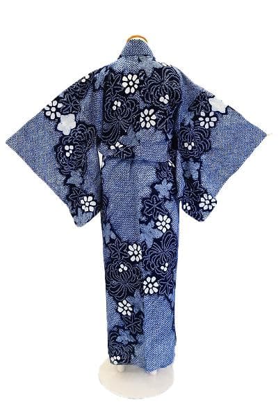 ★専用★美品 浴衣 有松絞り バチ衿 紺色 花文 身丈158cm 裄丈65cm