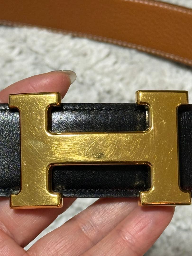 HERMES レザーベルト H型バックル サイズ80