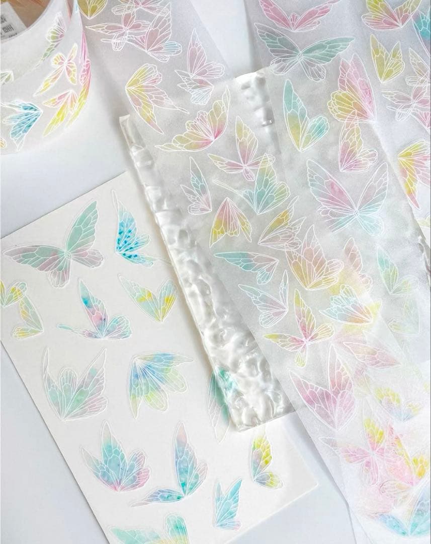 【9071】海外　マスキングテープ　6m巻　PETラメ加工+カッティング　蝶々