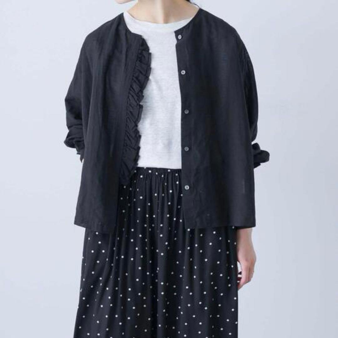 かぐれ　コットンリネンワッシャーフリルブラウス　コットンリネンフリルブラウス