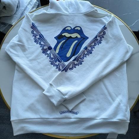 クロムハーツ×ローリングストーンズ ジップパーカー 白×青