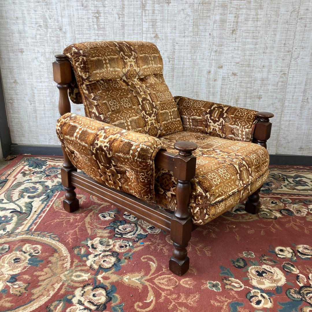 昭和レトロ マルニ 花柄ベロアチェア 一人掛けソファ アームチェア アンティーク