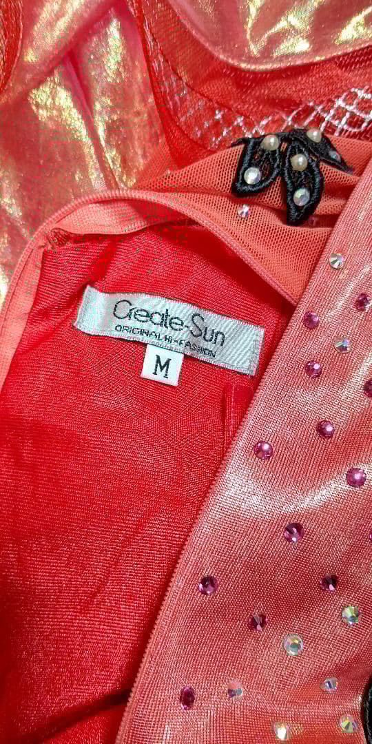 社交ダンスドレス！Create-Sunスタンダードドレス！オレンジレッド！