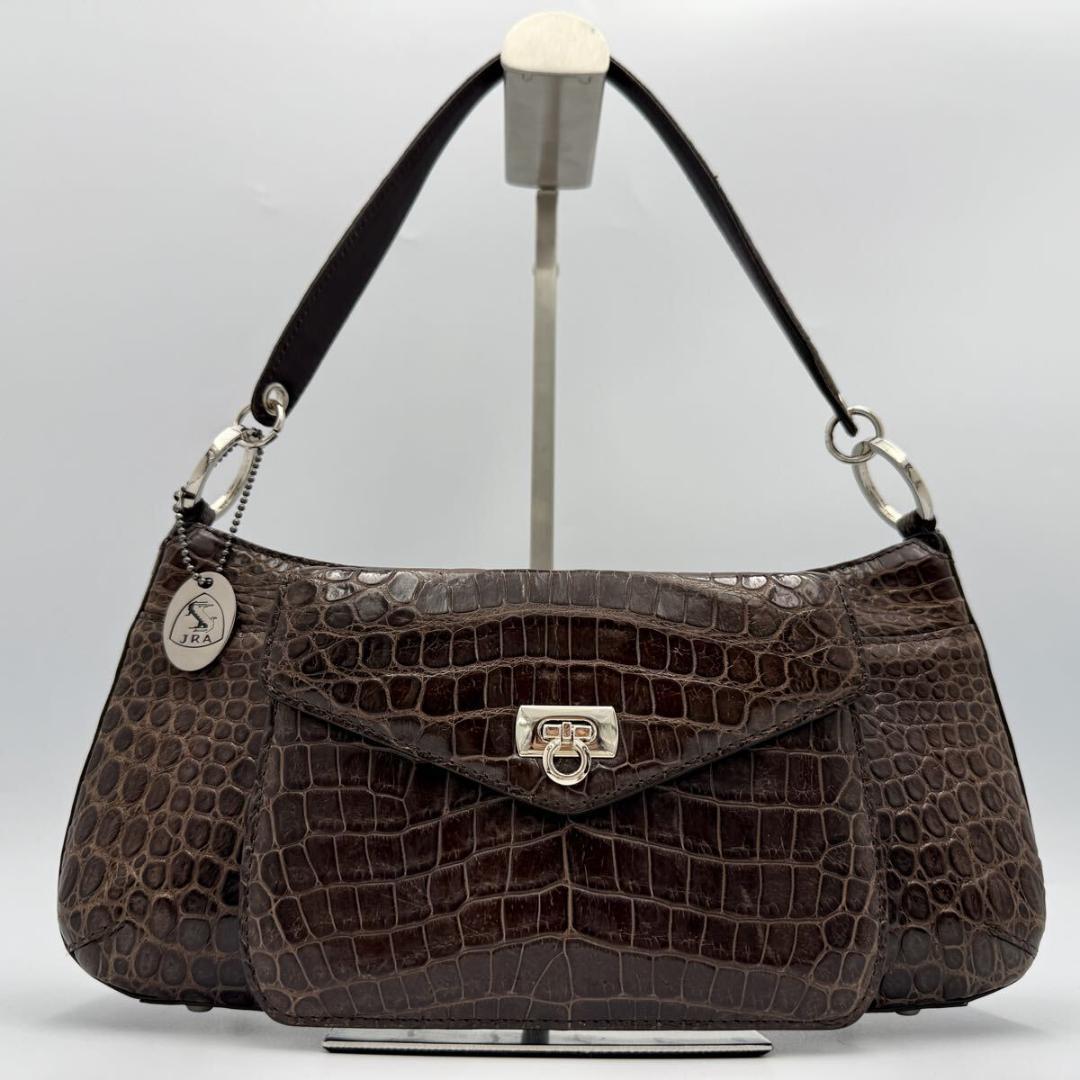 【JRA認定】マットクロコダイル ハンドバッグ ブラウン 本革 ンター取り