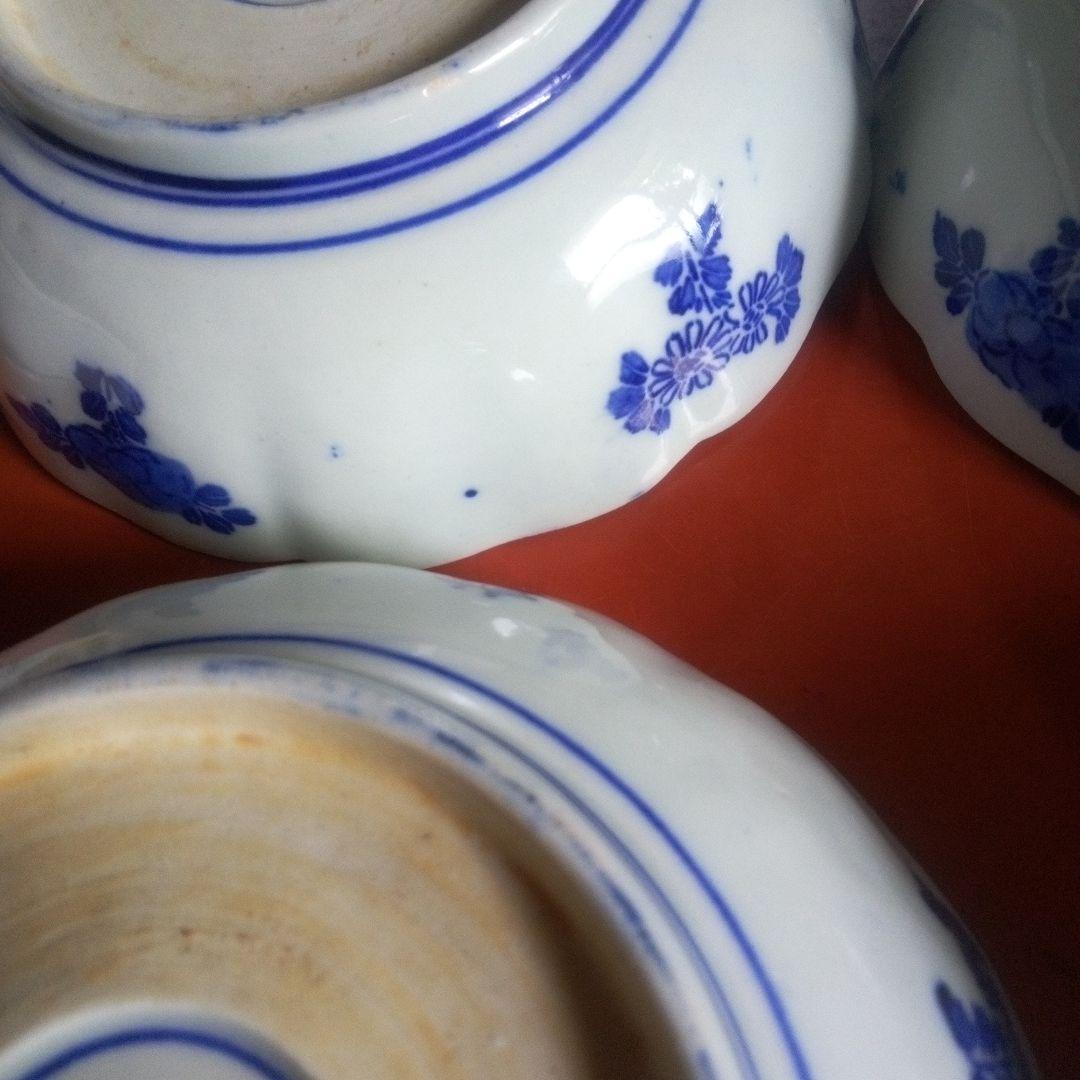 明治時代 印判 線描き なます皿 ５客