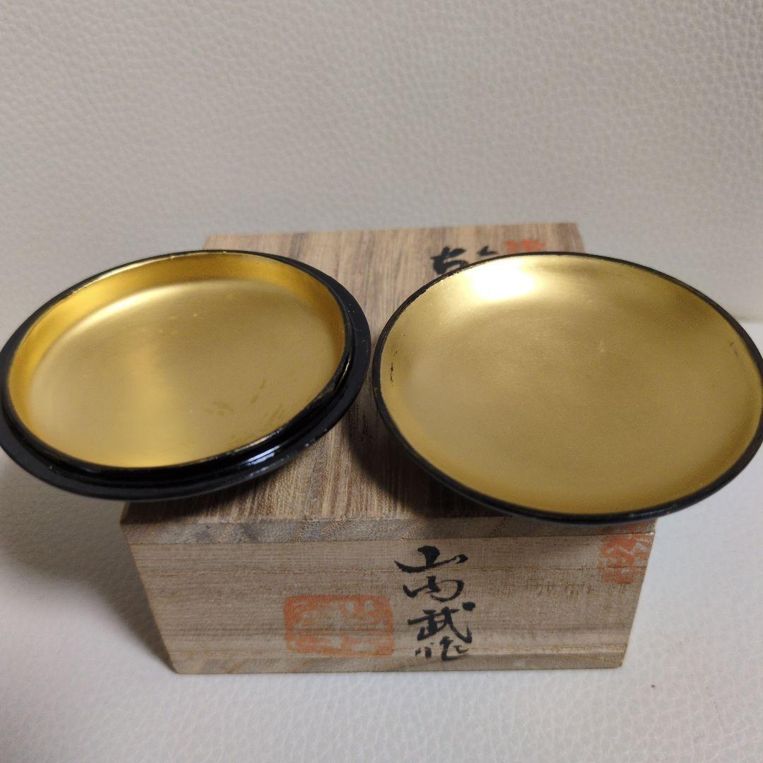 香合 黒色 金色内側 蓋付き　茶道