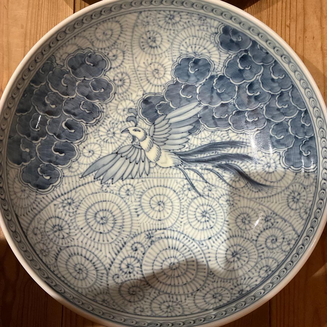 有田焼　中仙窯　中尾龍純　染付鳳凰　大皿　セット