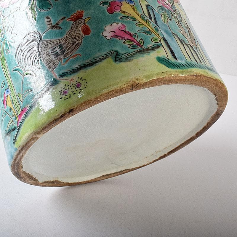 中国　粉彩　花鳥文　蓋付壺　時代箱　V　7753C